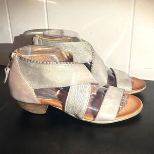 Miz Mooz Candace Ivory Leather Studded Strappy Sandals 37 US 6.5 Block Heel